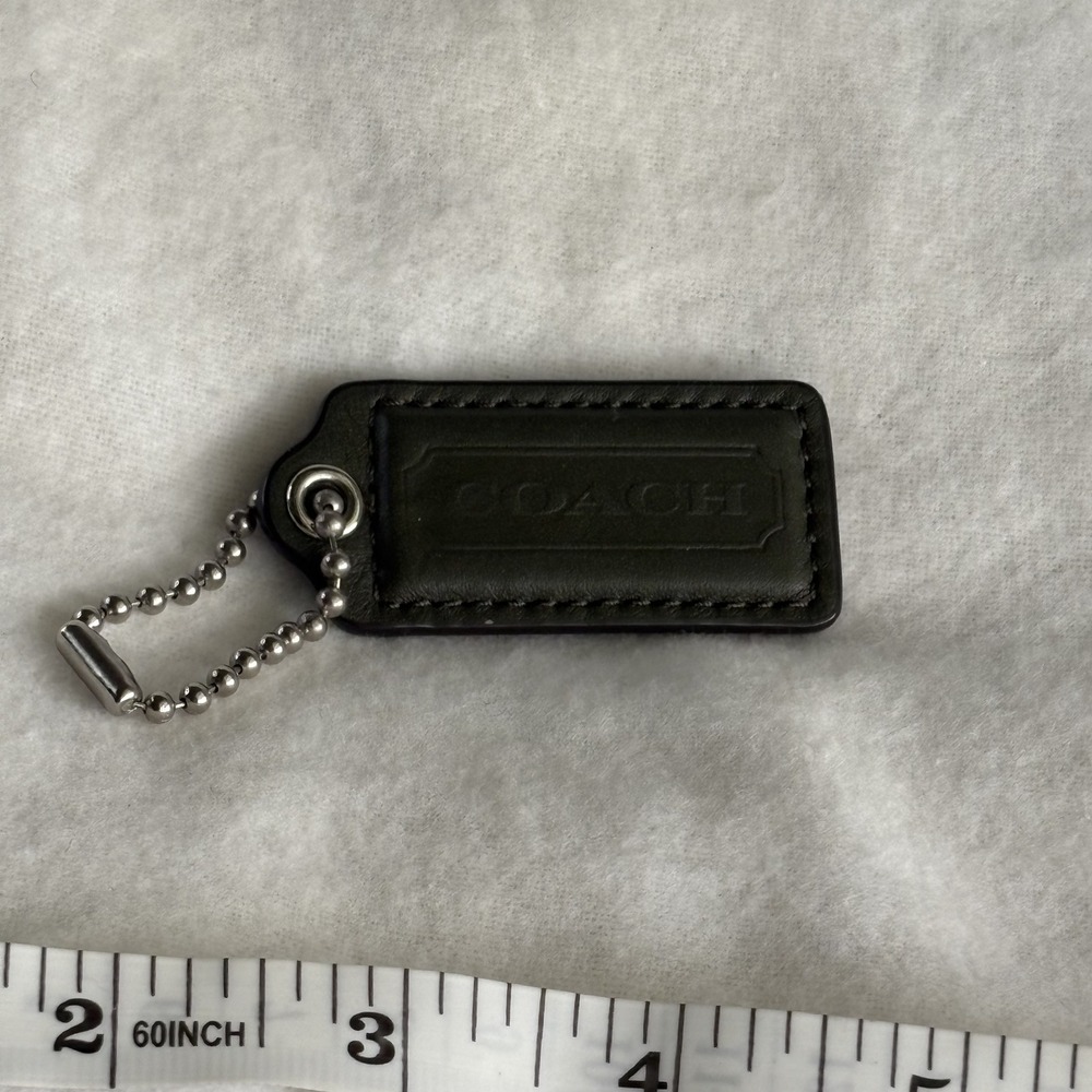 COACH 2.25" Hang Tag Fob Bag Charm dark Olive Green Leather, Silver Ball Chain